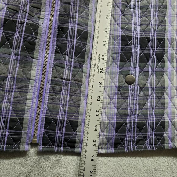 Southern Lady Quilted Full Zip Plaid Vest 2 Pockets Purple Gray Wms Sz XL - Picture 10 of 10